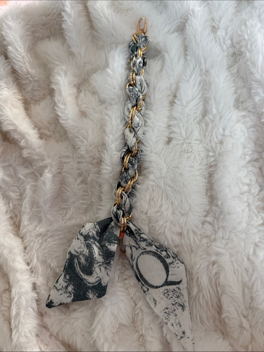 Gold Chain Braided Scarf  with Black & White Print